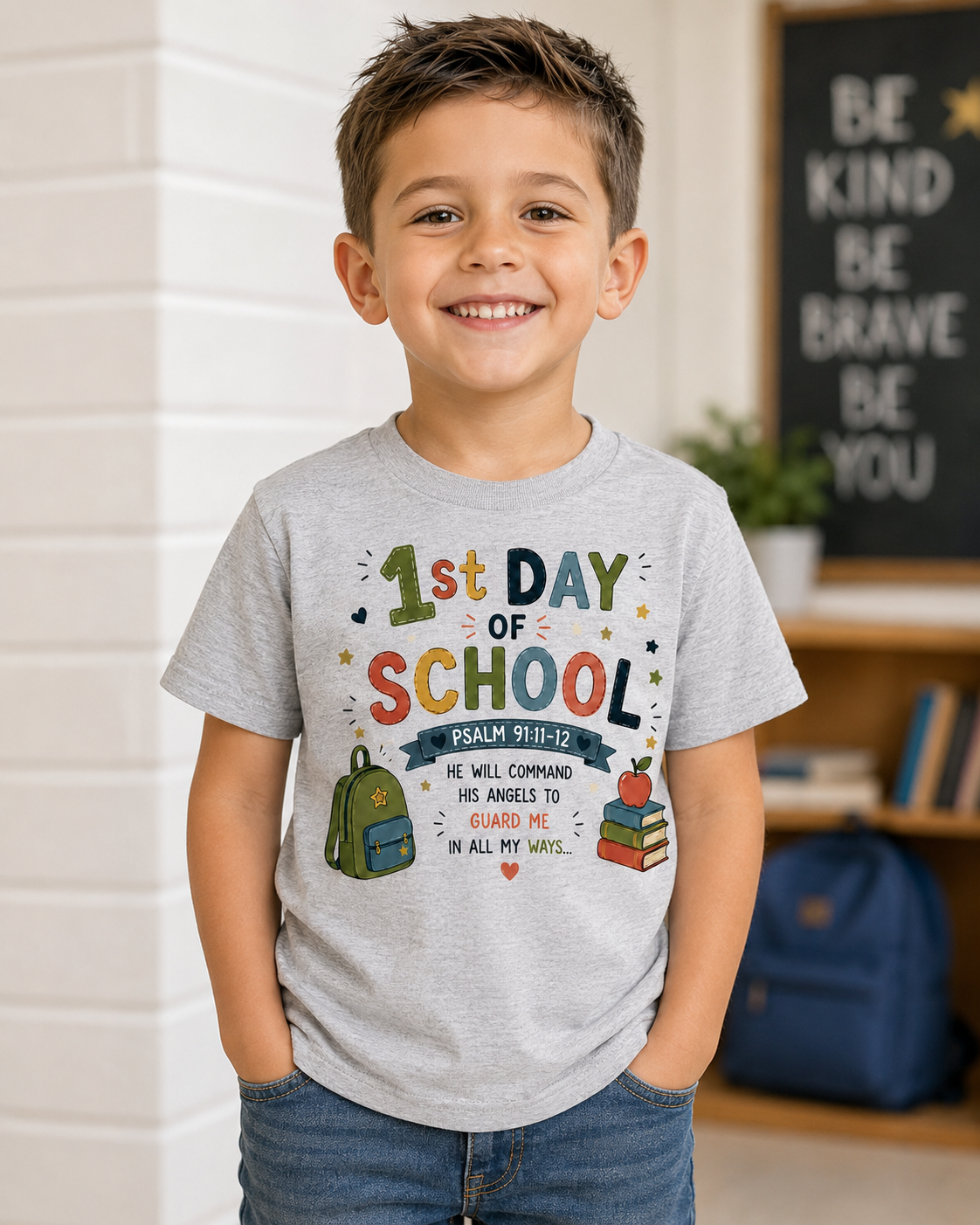 1st Day of school, 1st Day of Daycare with Bible verse t-shirt in Boy style and Girl style