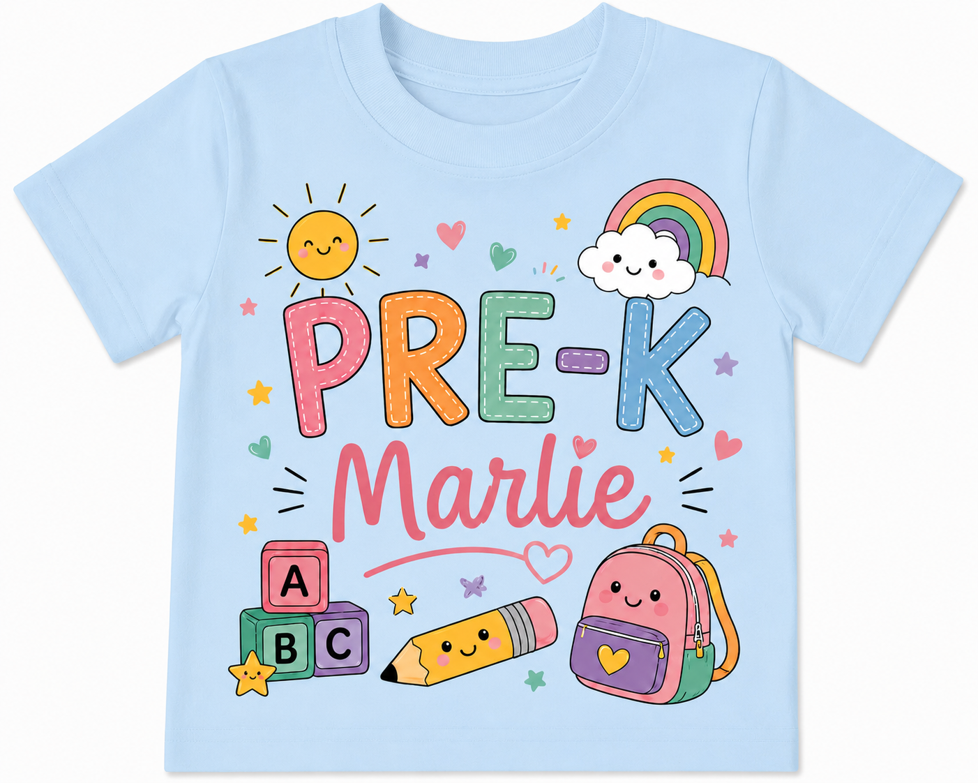 Custom First day of school shirt, Personalized Name Boy style and Girl style Pre-K Tee