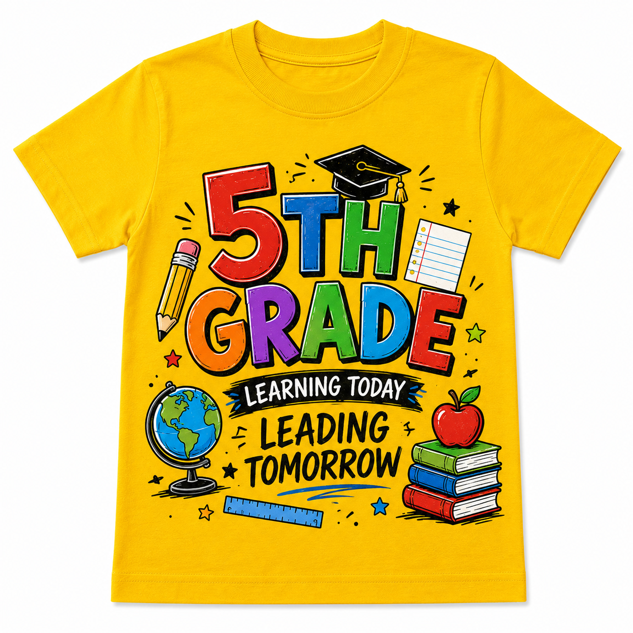 5th Grade Learning Today Leading Tomorrow Kids Tee, Back to school shirt for boys and girls