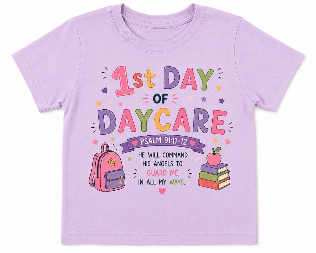 1st Day of school, 1st Day of Daycare with Bible verse t-shirt in Boy style and Girl style
