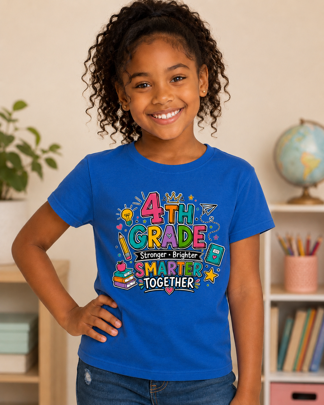 4th Grade Stronger Brighter Smarter Kids Tee, Back to school outfits in Girl style and Boy style