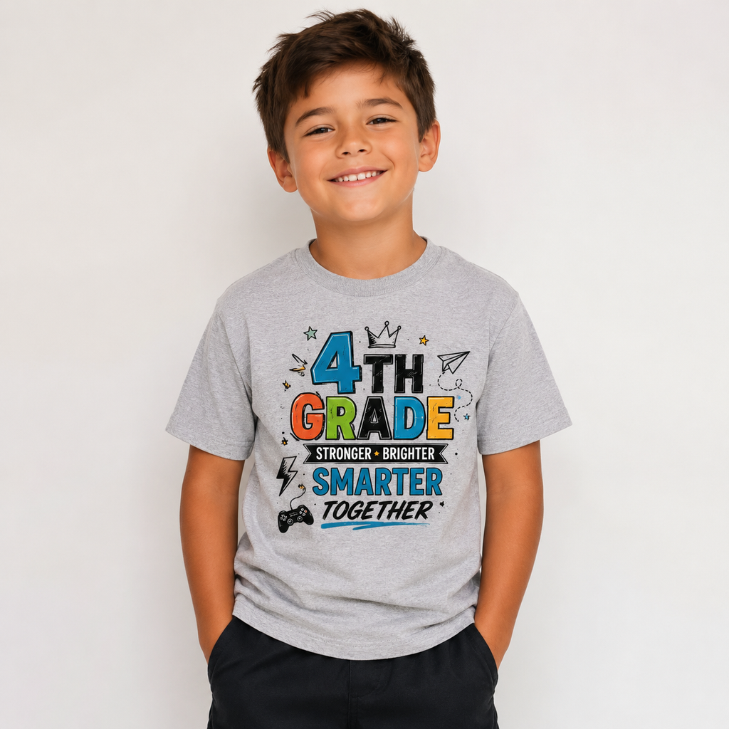 4th Grade Stronger Brighter Smarter Kids Tee, Back to school outfits in Girl style and Boy style
