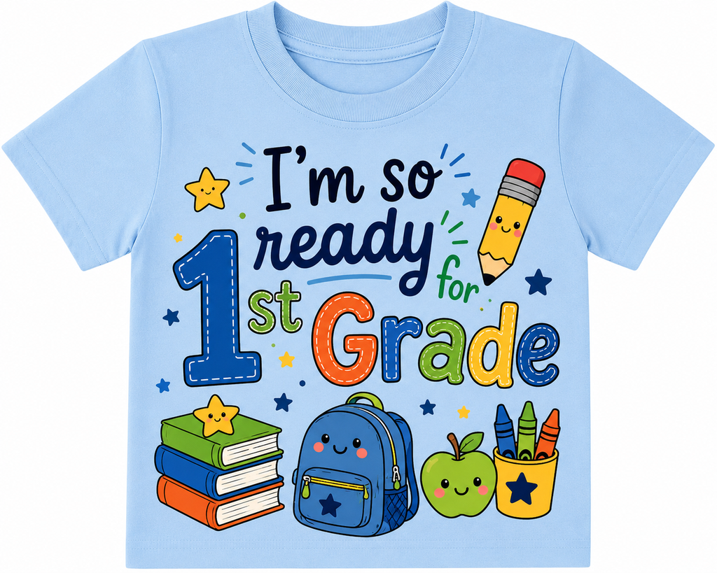 "I'm So Ready For 1st Grade" Boy style and Girl style school outfit T-Shirt
