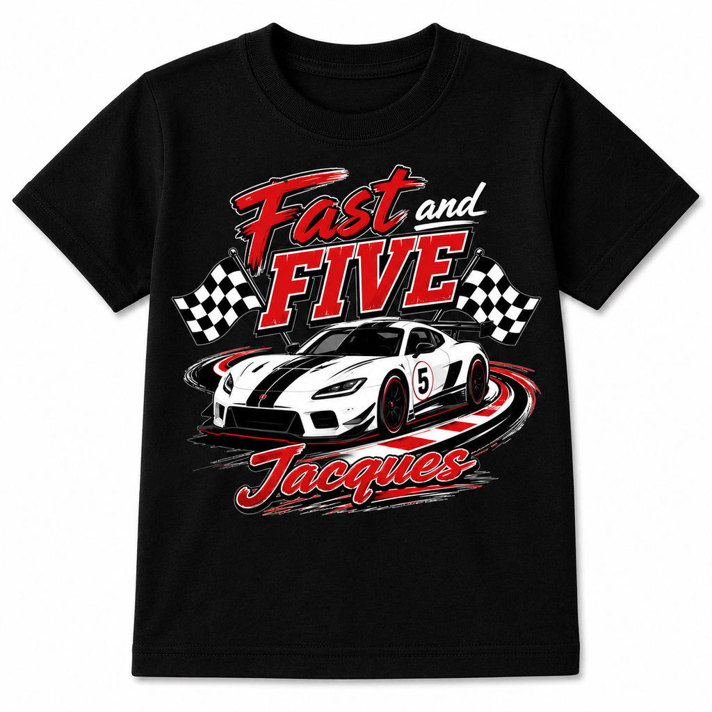 Fast and Five Birthday Shirt – Personalized Racing Tee for Kids