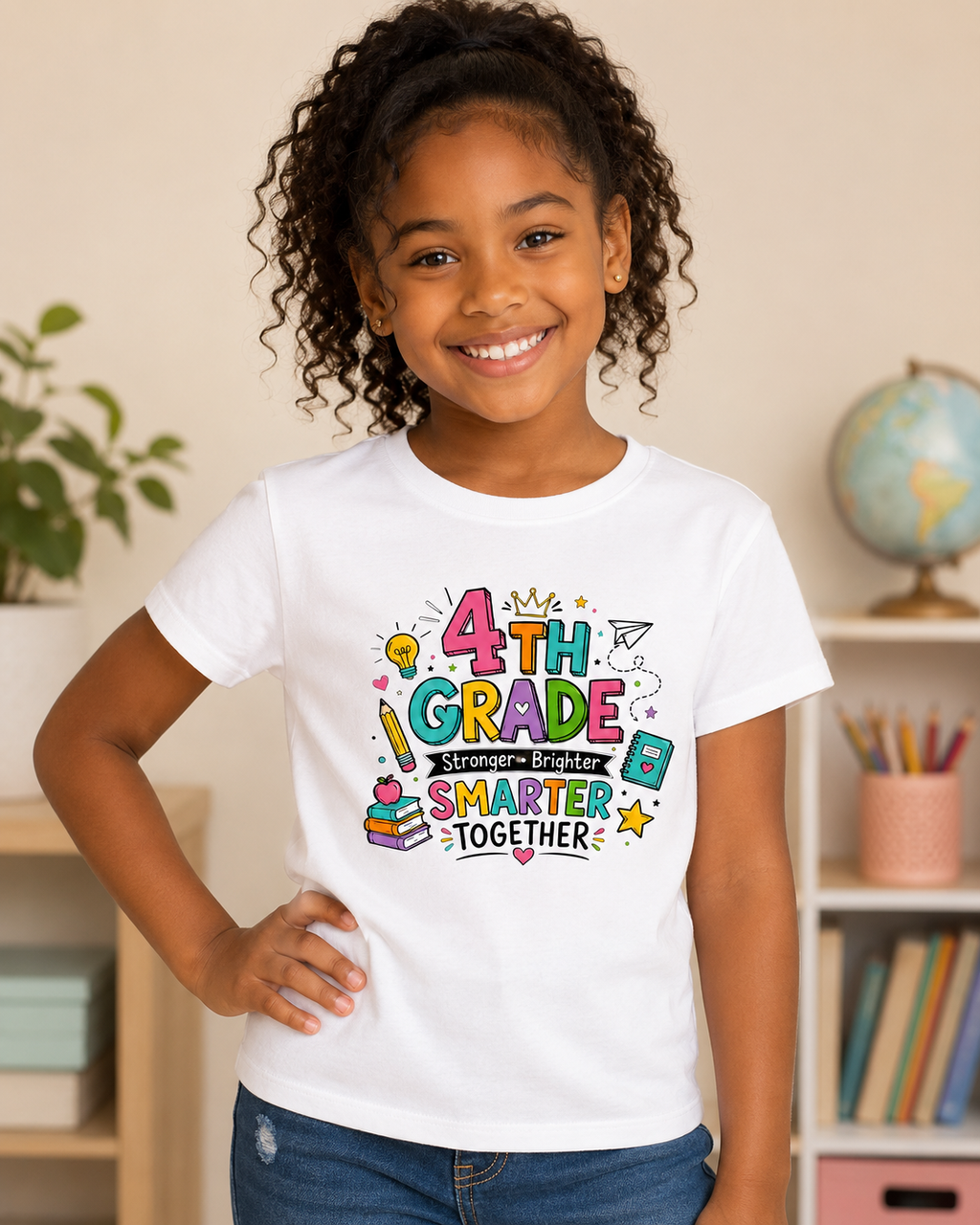 4th Grade Stronger Brighter Smarter Kids Tee, Back to school outfits in Girl style and Boy style