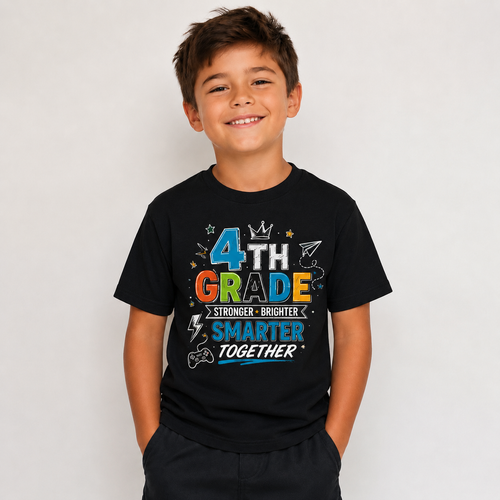 4th Grade Stronger Brighter Smarter Kids Tee, Back to school outfits in Girl style and Boy style