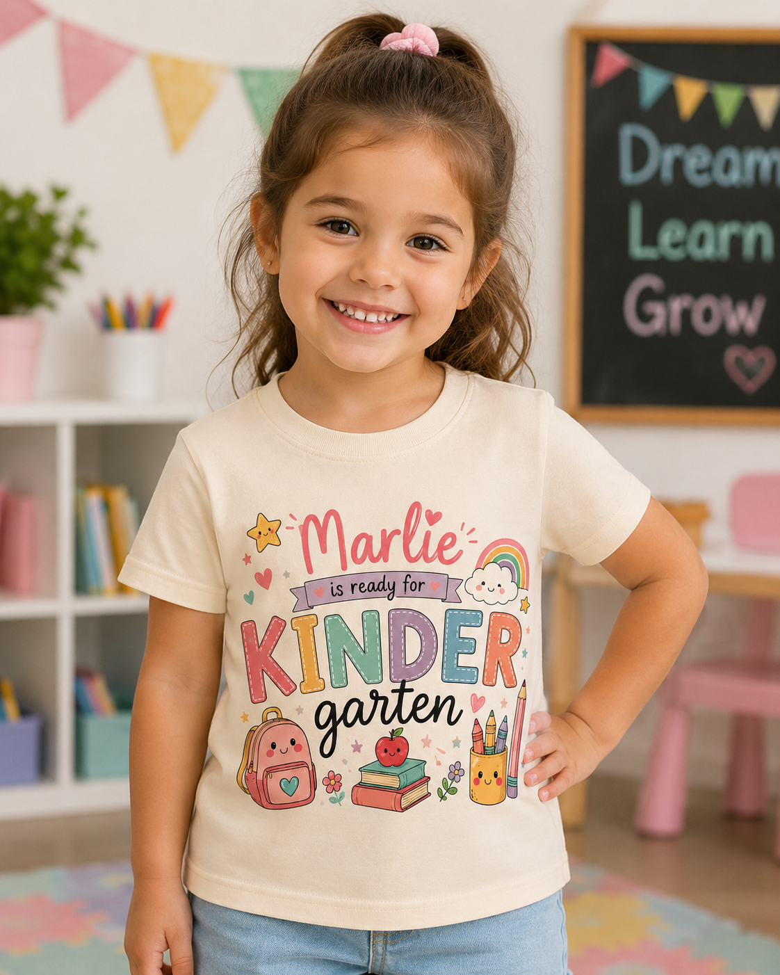 Personalized Kindergarten T-Shirt with Name - Custom Back to school Boy style and Girl style Tees
