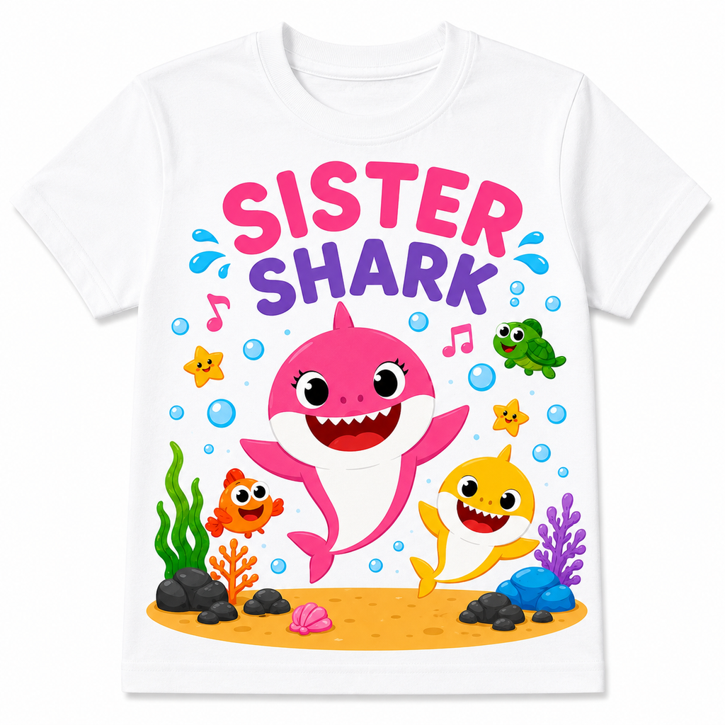 Sister & Brother Shark Sibling Matching Birthday Shirts – Baby Shark Party Tee for Boys & Girls