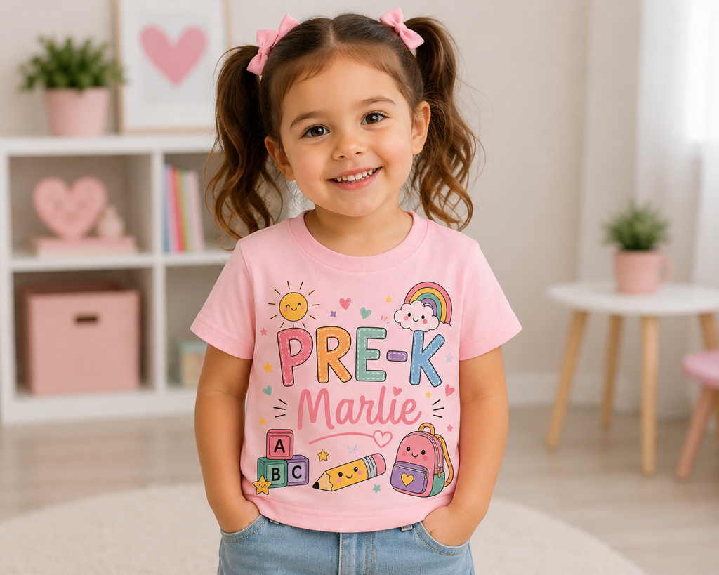 Custom First day of school shirt, Personalized Name Boy style and Girl style Pre-K Tee