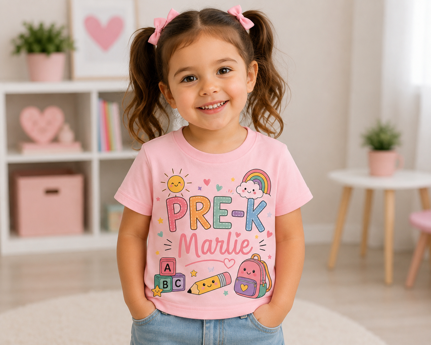 Custom First day of school shirt, Personalized Name Boy style and Girl style Pre-K Tee