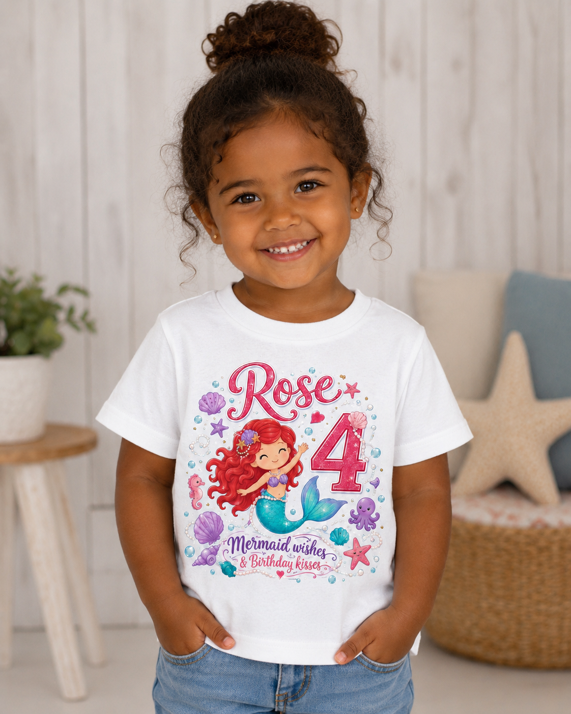 Personalized Mermaid Birthday Girl Shirt | Custom Name & Age toddler Tee