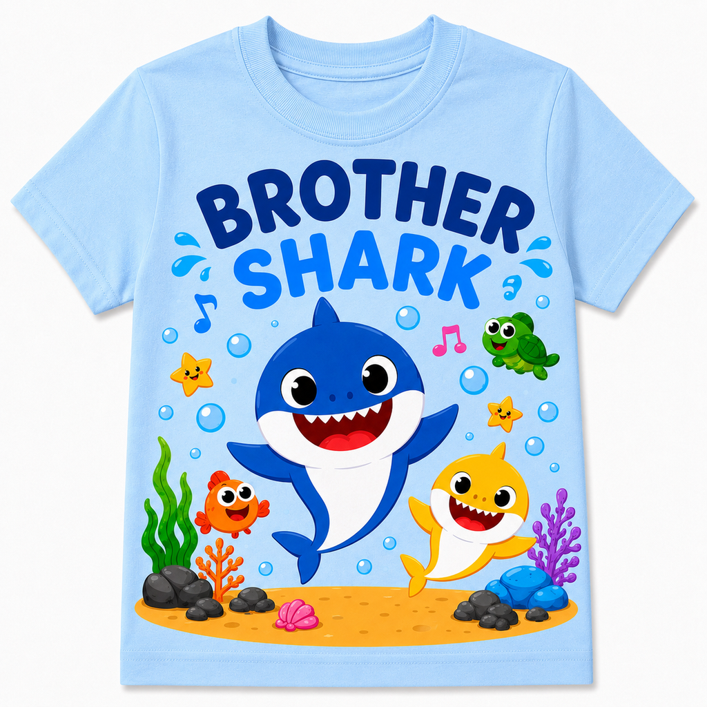 Sister & Brother Shark Sibling Matching Birthday Shirts – Baby Shark Party Tee for Boys & Girls