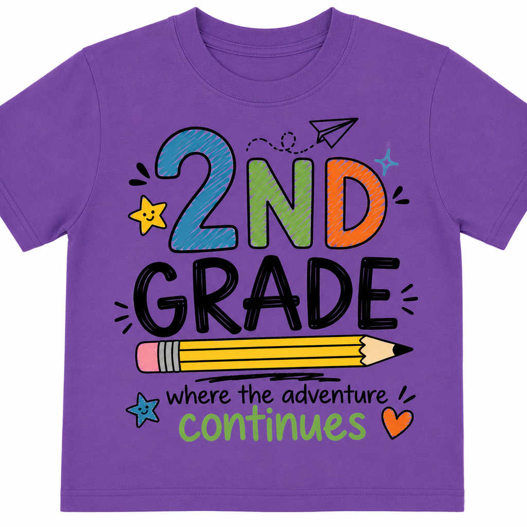 2nd Grade Where the Adventure Continues  Back to school Shirt