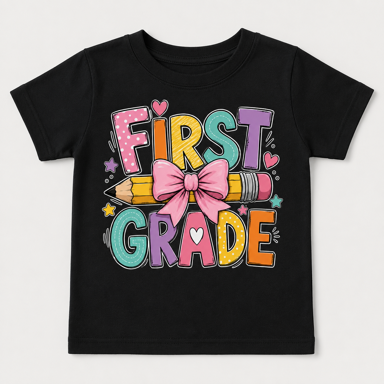 First Grade Bow Pencil Kids Tee, Back to school outfit for girls