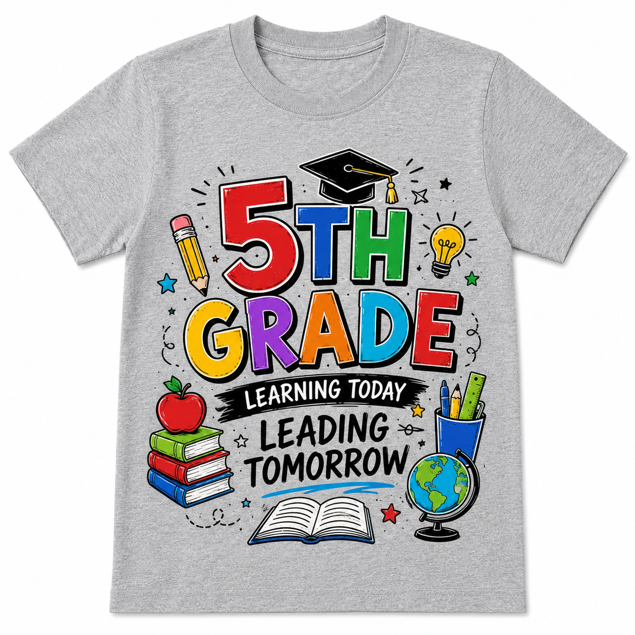 5th Grade Learning Today Leading Tomorrow Kids Tee, Back to school shirt for boys and girls