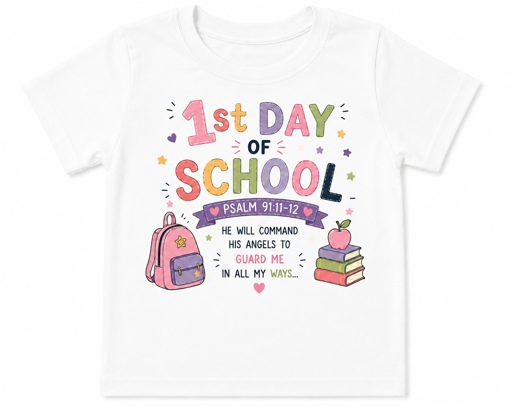 1st Day of school, 1st Day of Daycare with Bible verse t-shirt in Boy style and Girl style