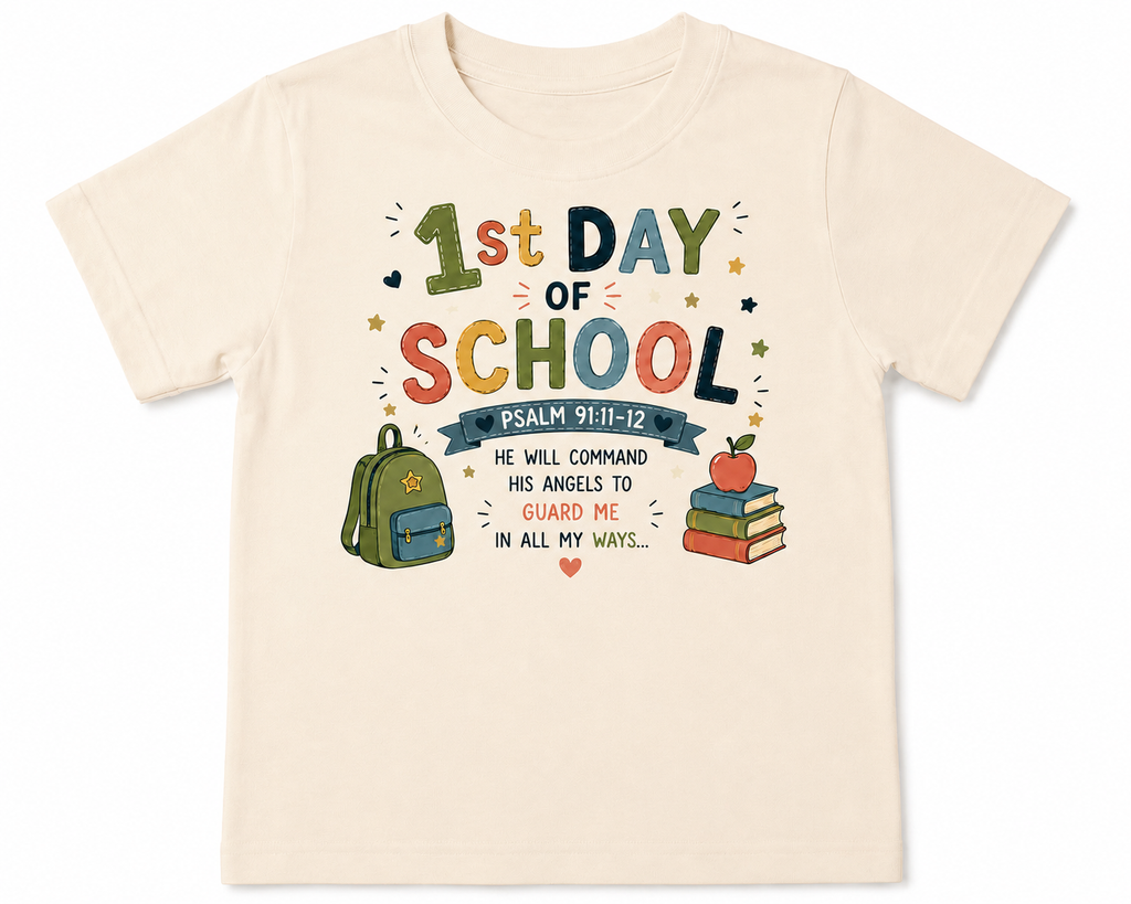 1st Day of school, 1st Day of Daycare with Bible verse t-shirt in Boy style and Girl style