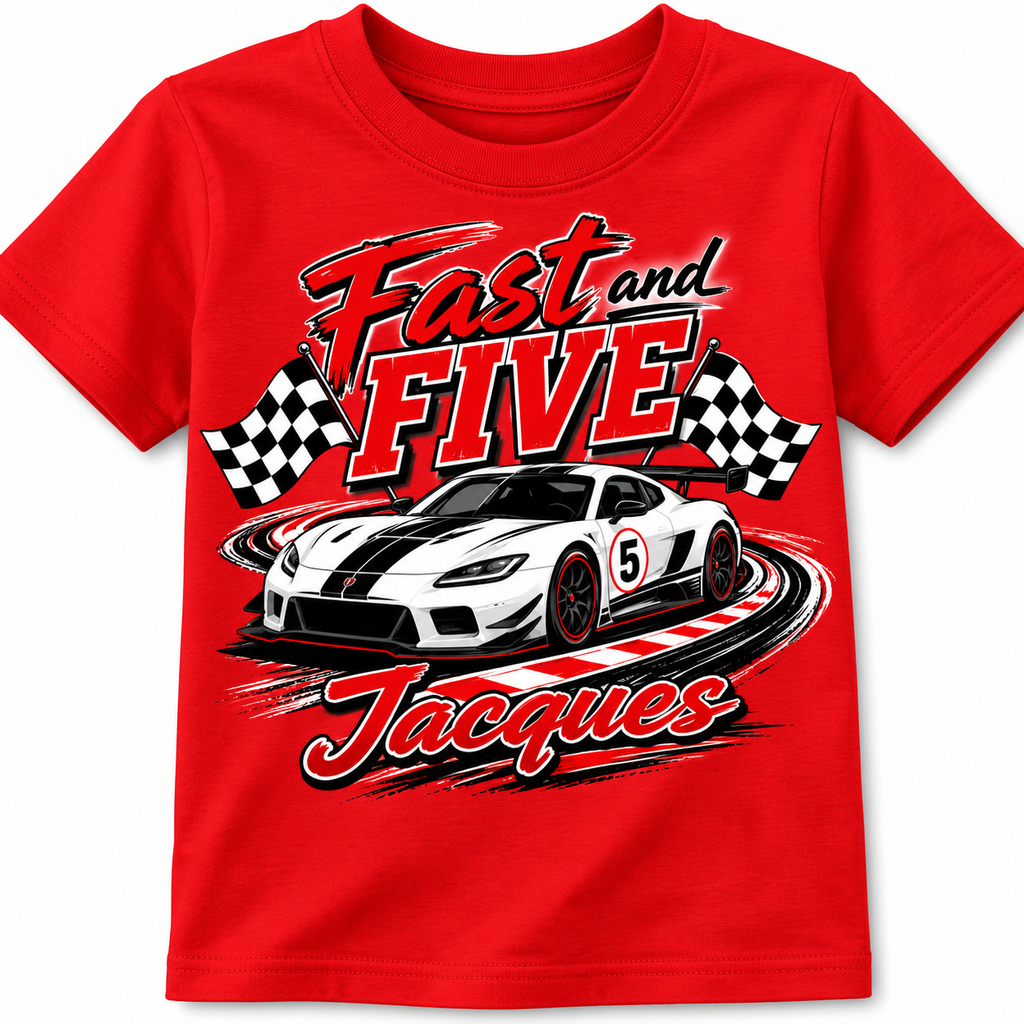 Fast and Five Birthday Shirt – Personalized Racing Tee for Kids