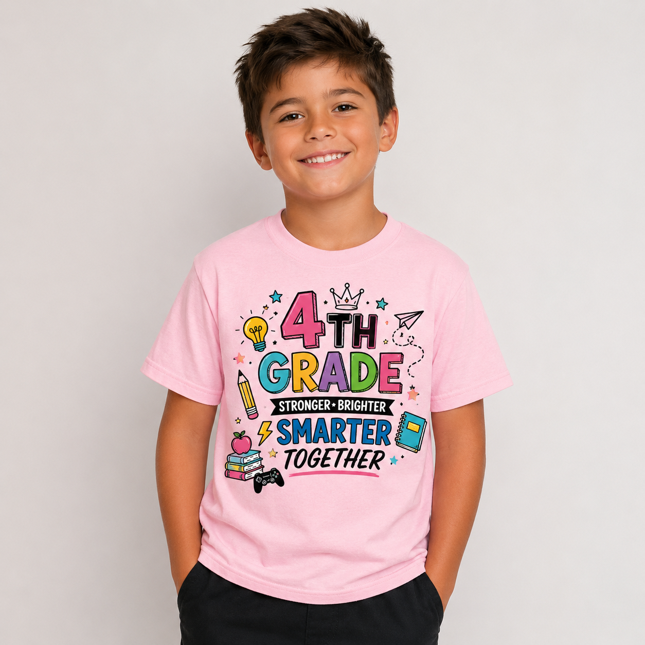 4th Grade Stronger Brighter Smarter Kids Tee, Back to school outfits in Girl style and Boy style
