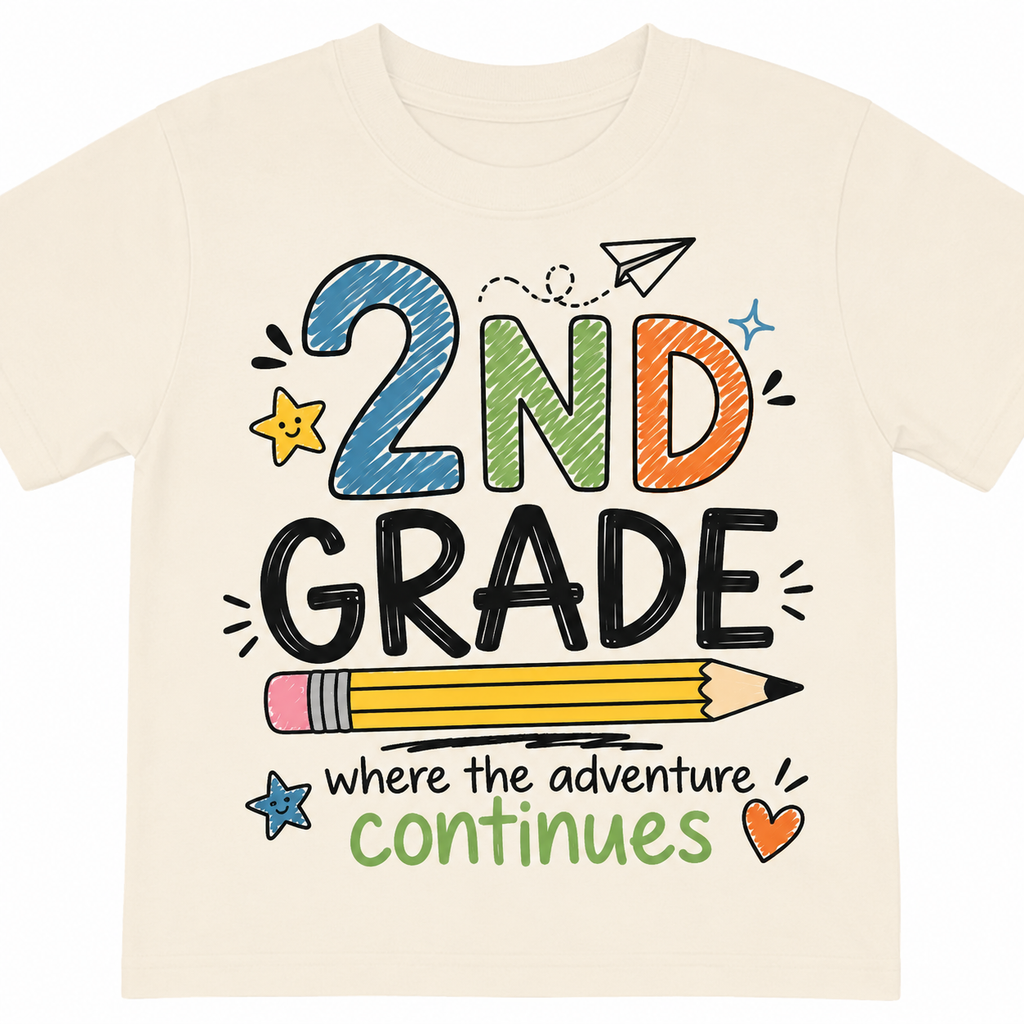 2nd Grade Where the Adventure Continues  Back to school Shirt