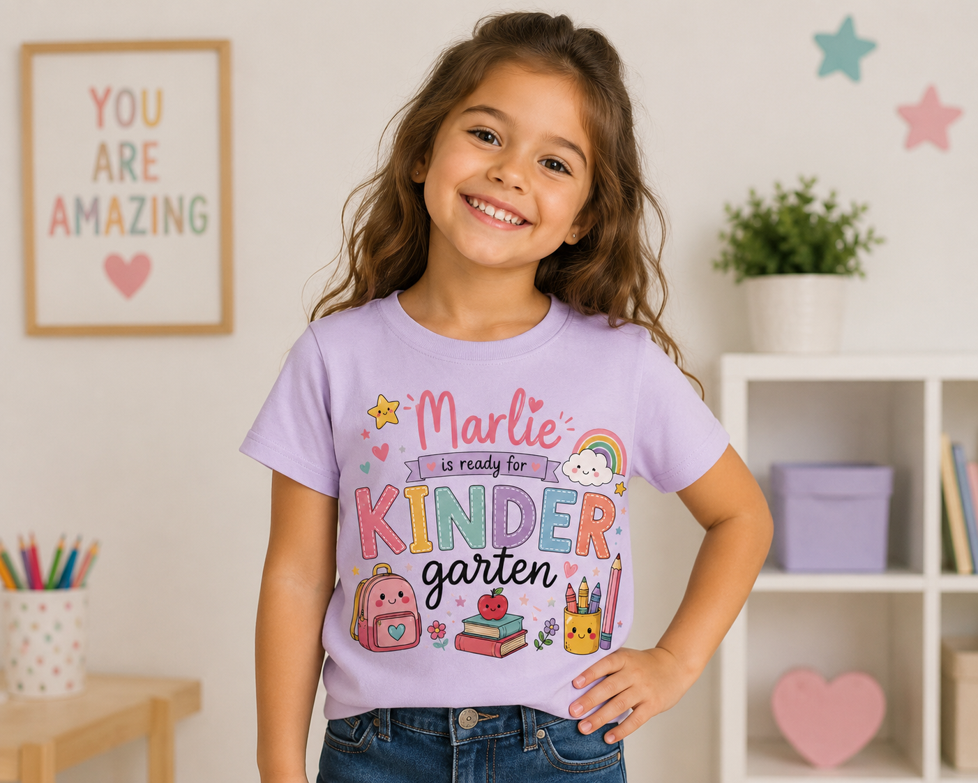 Personalized Kindergarten T-Shirt with Name - Custom Back to school Boy style and Girl style Tees