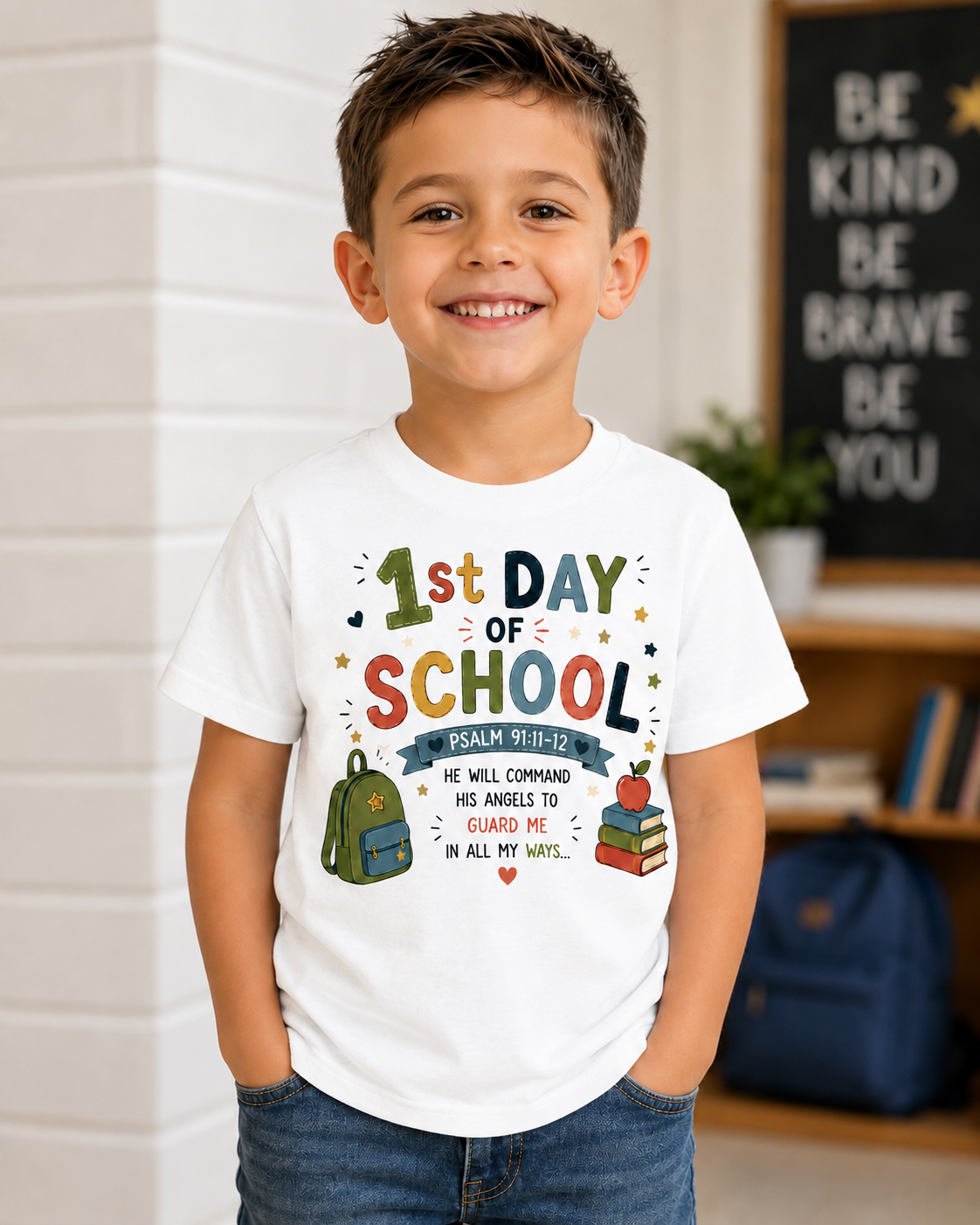 1st Day of school, 1st Day of Daycare with Bible verse t-shirt in Boy style and Girl style