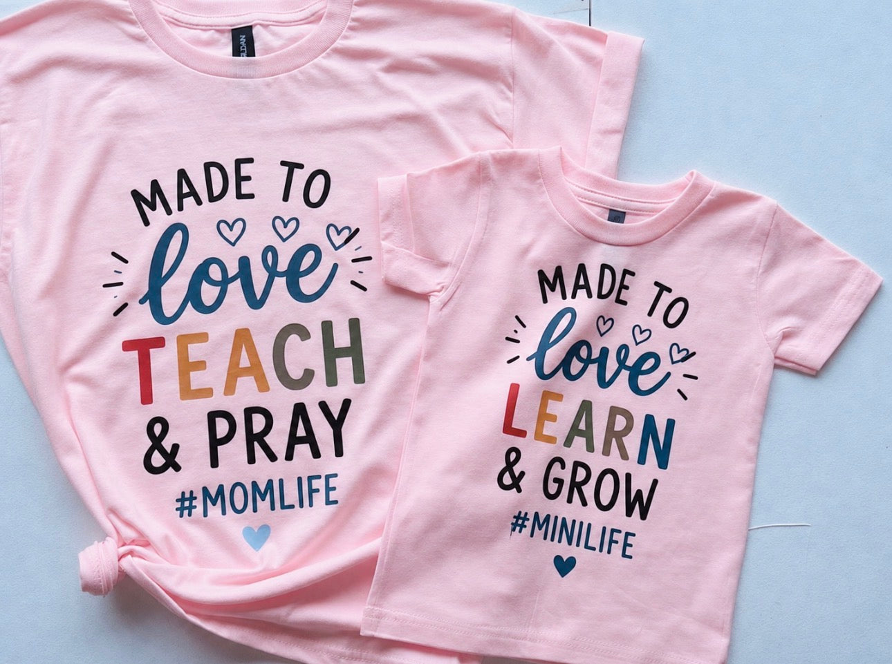 Family Matching Mom & Mini Shirts Sets - Made to Love, Teach & Pray #MomLife Christian- Made to love Learn & Grow #MiniLife