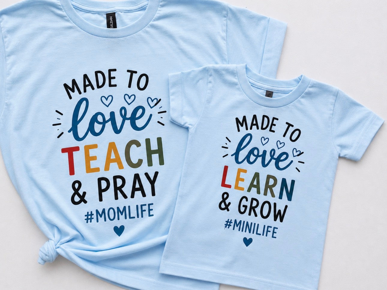 Family Matching Mom & Mini Shirts Sets - Made to Love, Teach & Pray #MomLife Christian- Made to love Learn & Grow #MiniLife