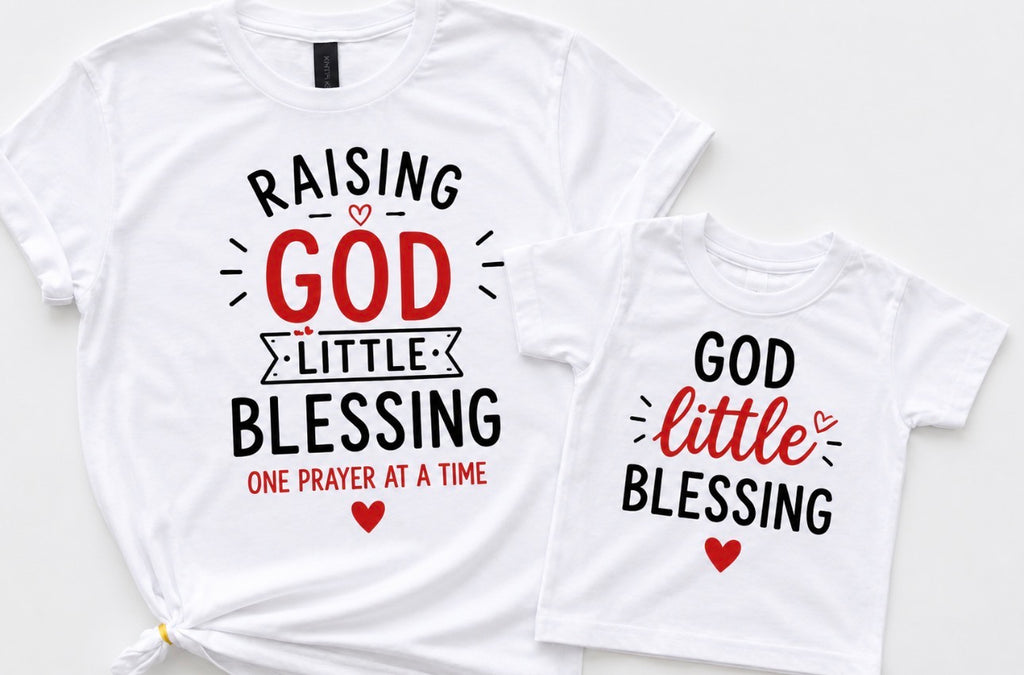 Matching Mommy & Me Christian Shirts Sets - Raising God's Little Blessing & God's Little Blessings Faith Based & Girl Style