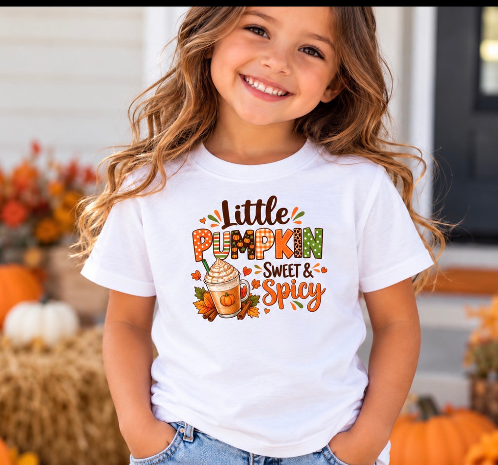 Little Pumpkin Sweet and Spicy Kids Fall T-shirt