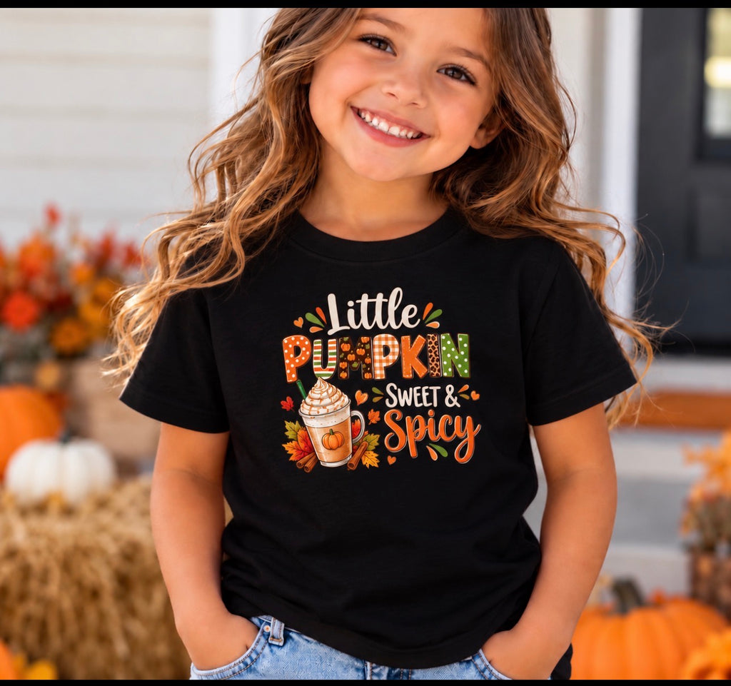 Little Pumpkin Sweet and Spicy Kids Fall T-shirt