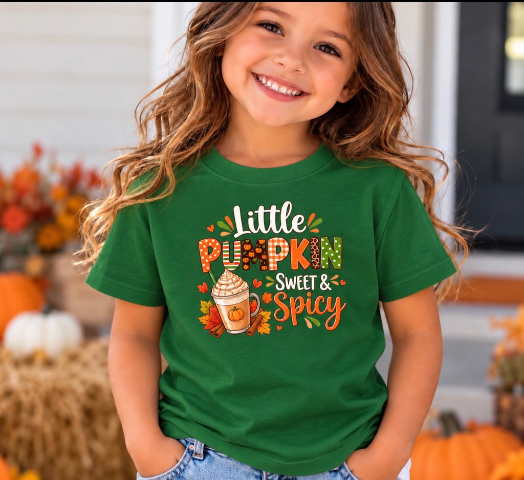 Little Pumpkin Sweet and Spicy Kids Fall T-shirt
