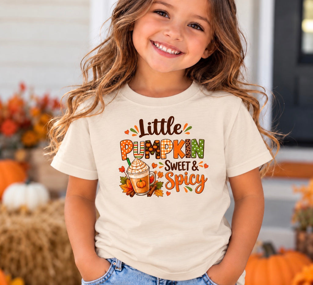 Little Pumpkin Sweet and Spicy Kids Fall T-shirt
