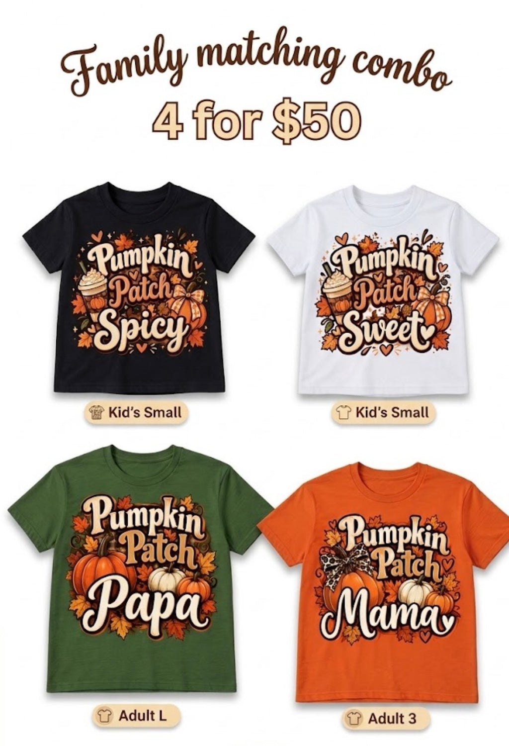 Family Matching Pumpkin Patch Crew Mom, Dad, Boy style and Girl style Fall T-Shirts