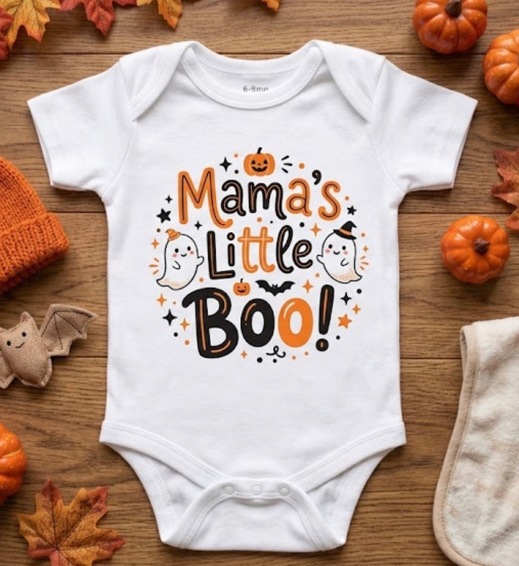 Mama's & Dada's Little Boo Long & Short Sleeve Baby Onesie Halloween Boy Style and Girl Style