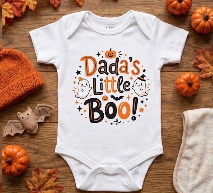 Mama's & Dada's Little Boo Long & Short Sleeve Baby Onesie Halloween Boy Style and Girl Style
