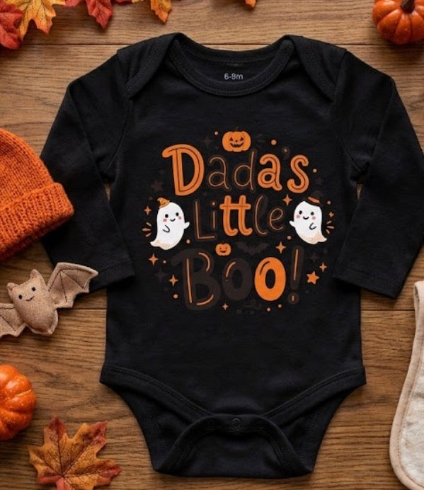 Mama's & Dada's Little Boo Long & Short Sleeve Baby Onesie Halloween Boy Style and Girl Style