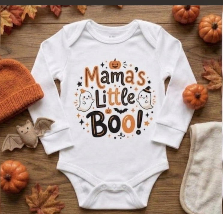 Mama's & Dada's Little Boo Long & Short Sleeve Baby Onesie Halloween Boy Style and Girl Style
