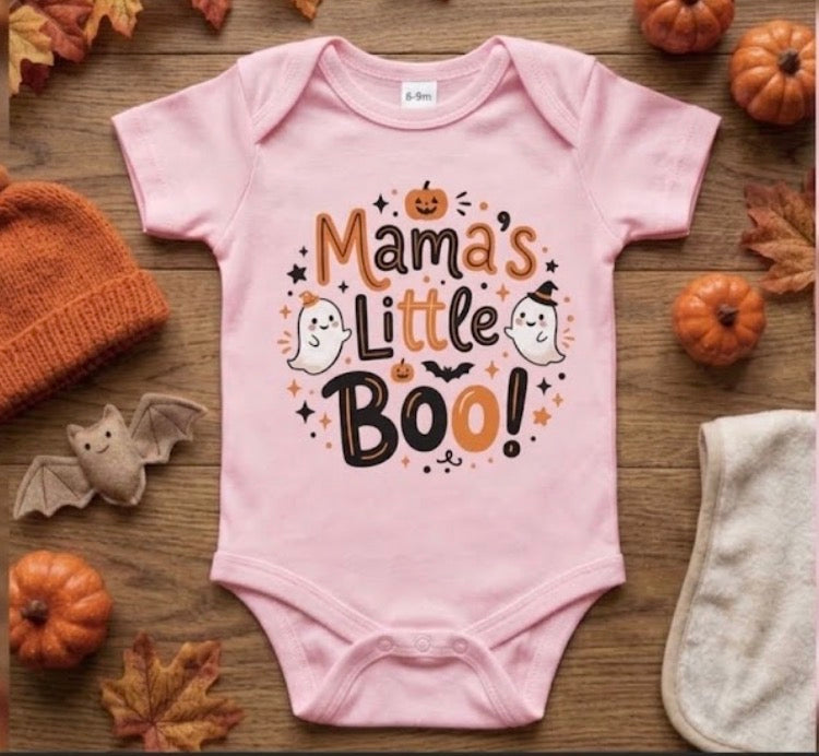 Mama's & Dada's Little Boo Long & Short Sleeve Baby Onesie Halloween Boy Style and Girl Style