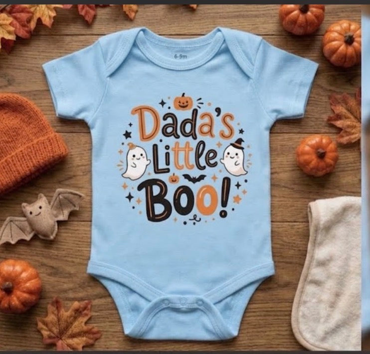 Mama's & Dada's Little Boo Long & Short Sleeve Baby Onesie Halloween Boy Style and Girl Style
