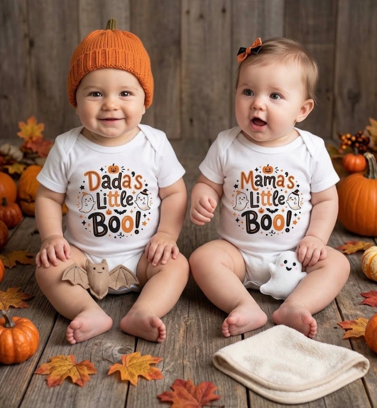 Mama's & Dada's Little Boo Long & Short Sleeve Baby Onesie Halloween Boy Style and Girl Style