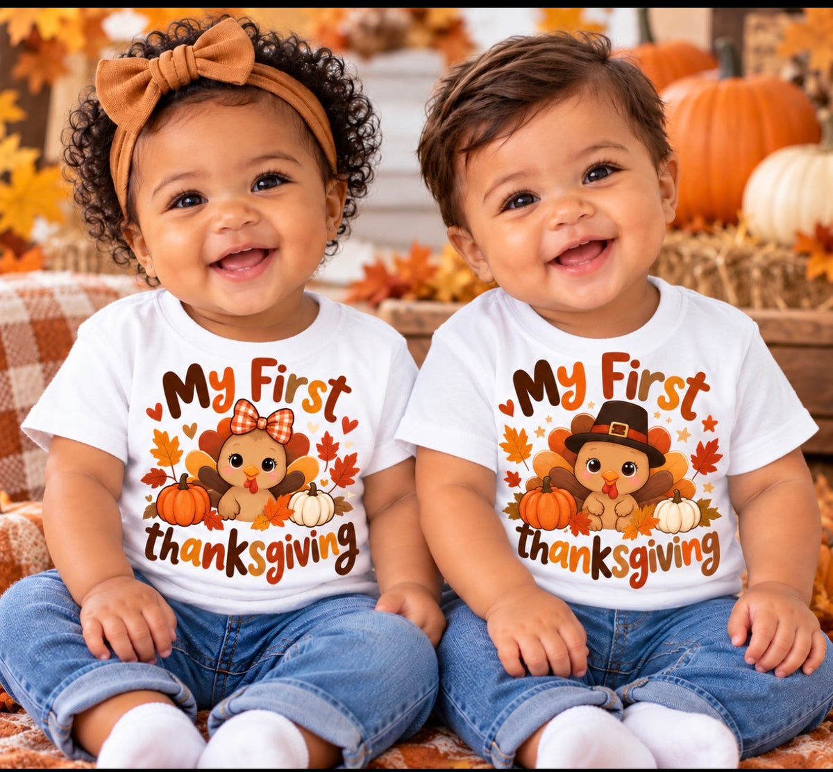 My First Thanksgiving Toddler's T-Shirt in Boy Style and Girl Style