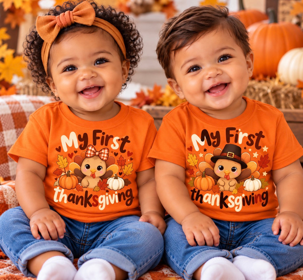 My First Thanksgiving Toddler's T-Shirt in Boy Style and Girl Style