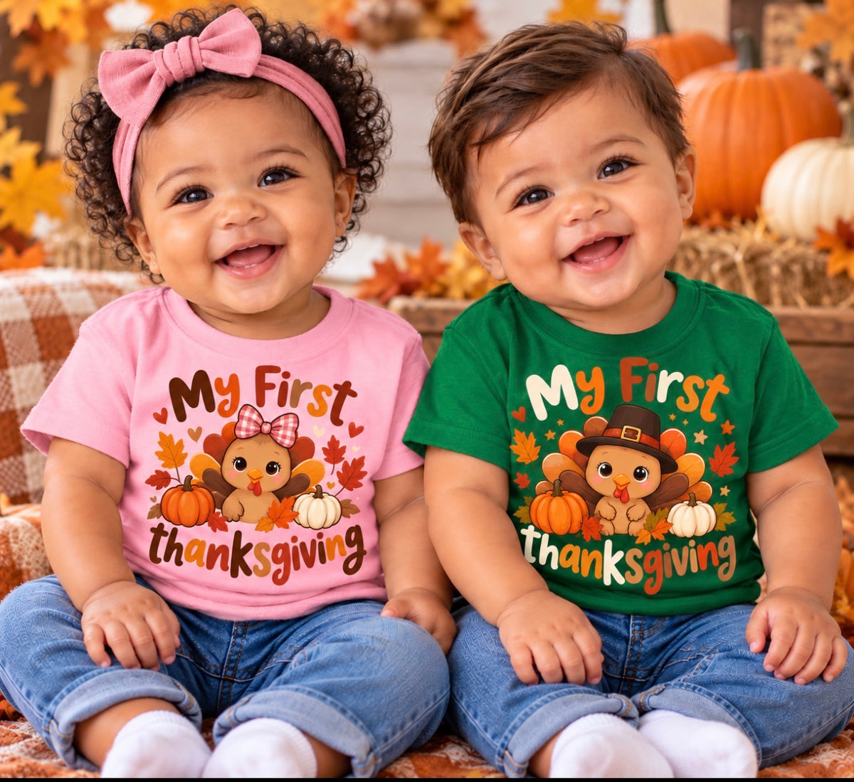 My First Thanksgiving Toddler's T-Shirt in Boy Style and Girl Style