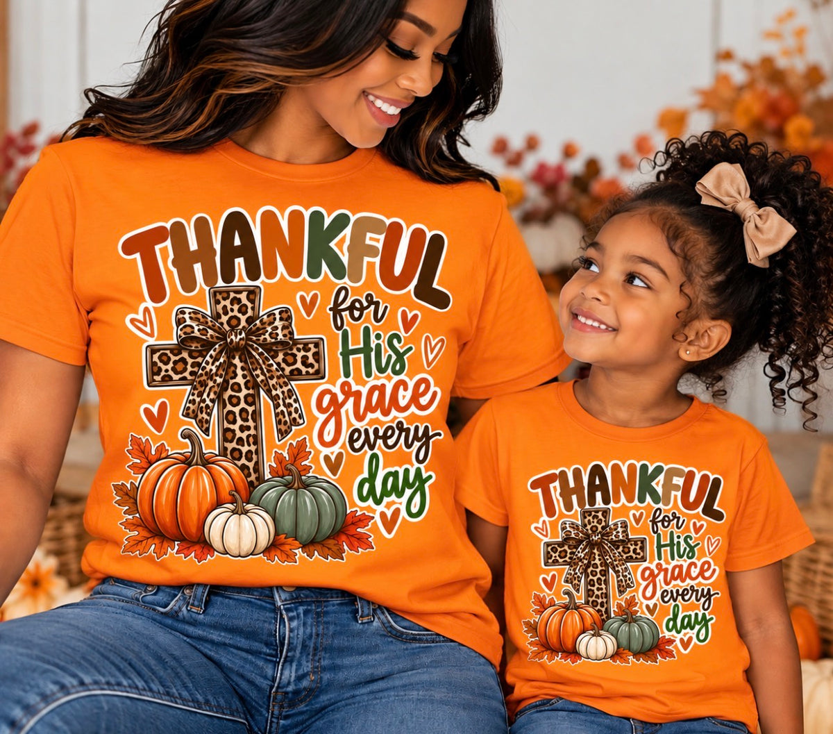 Thankful for His Grace Every Day Mommy & Me Thanksgiving Unisex T-Shirt set