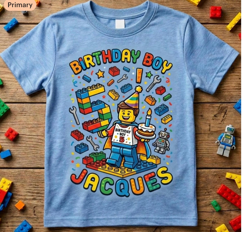 Custom Blocks Builder Birthday Boy Shirt, Personalized Name & Age Robot Tee