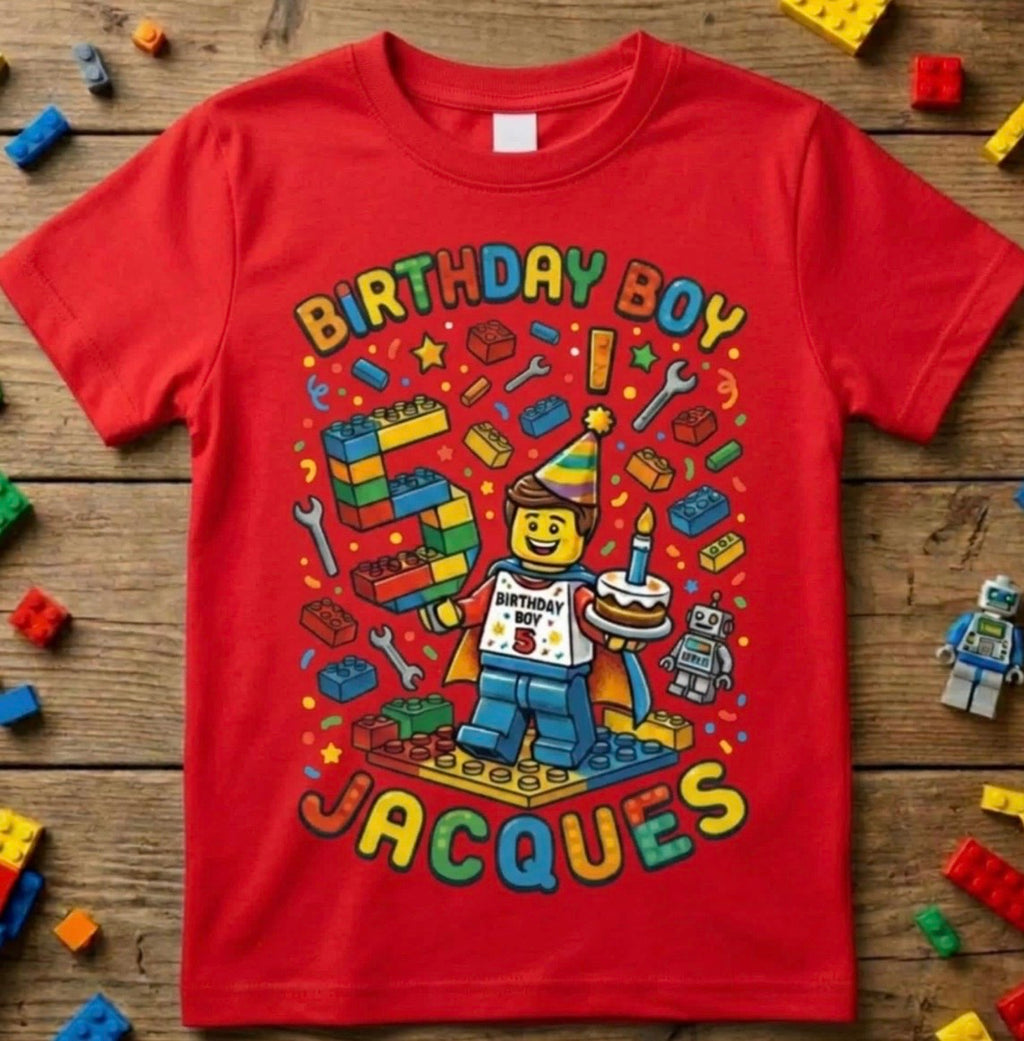 Custom Blocks Builder Birthday Boy Shirt, Personalized Name & Age Robot Tee