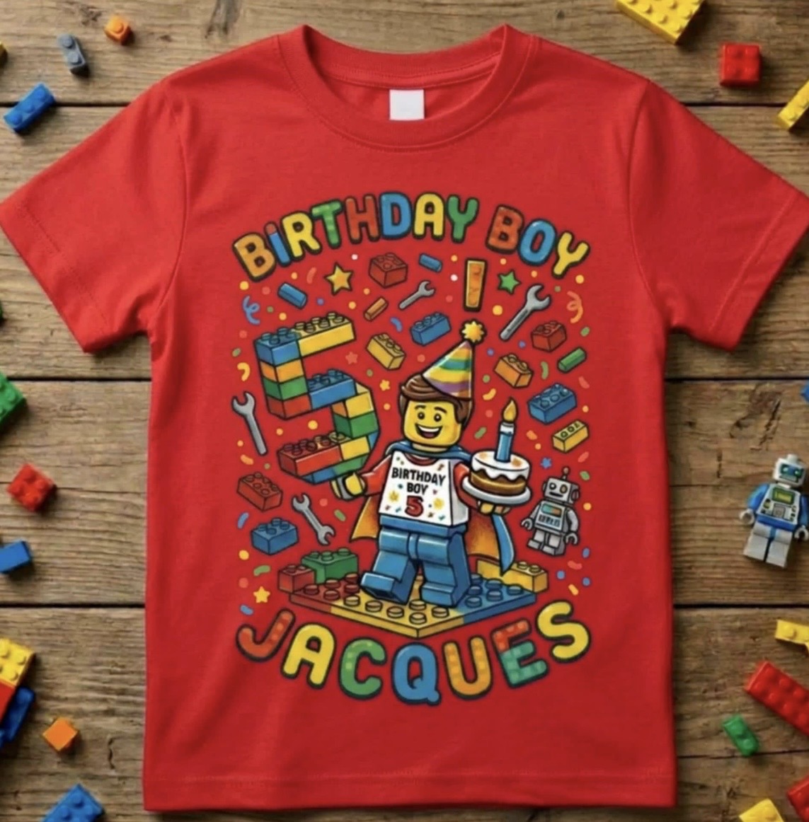 Custom Blocks Builder Birthday Boy Shirt, Personalized Name & Age Robot Tee