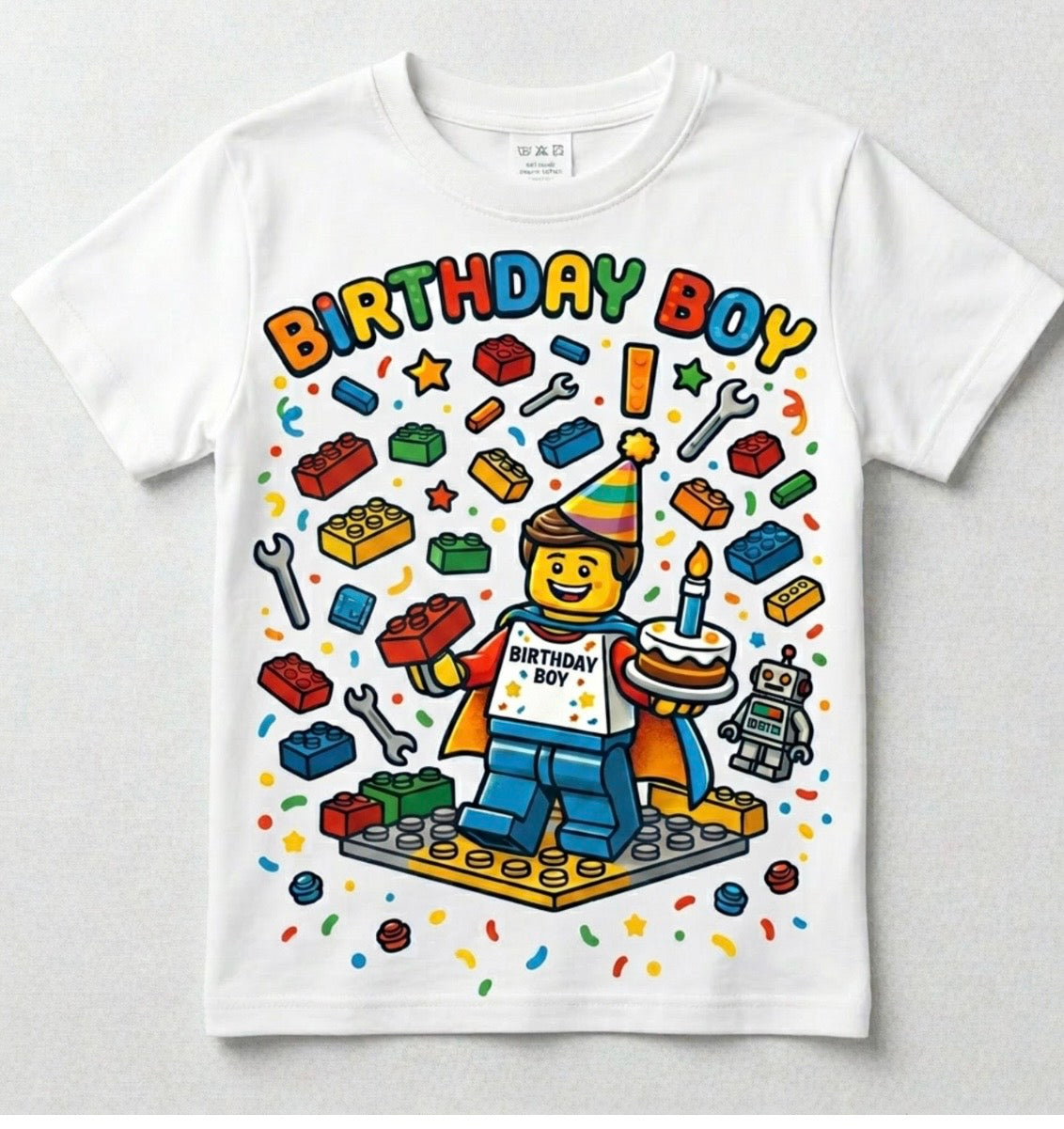 Custom Blocks Builder Birthday Boy Shirt, Personalized Name & Age Robot Tee