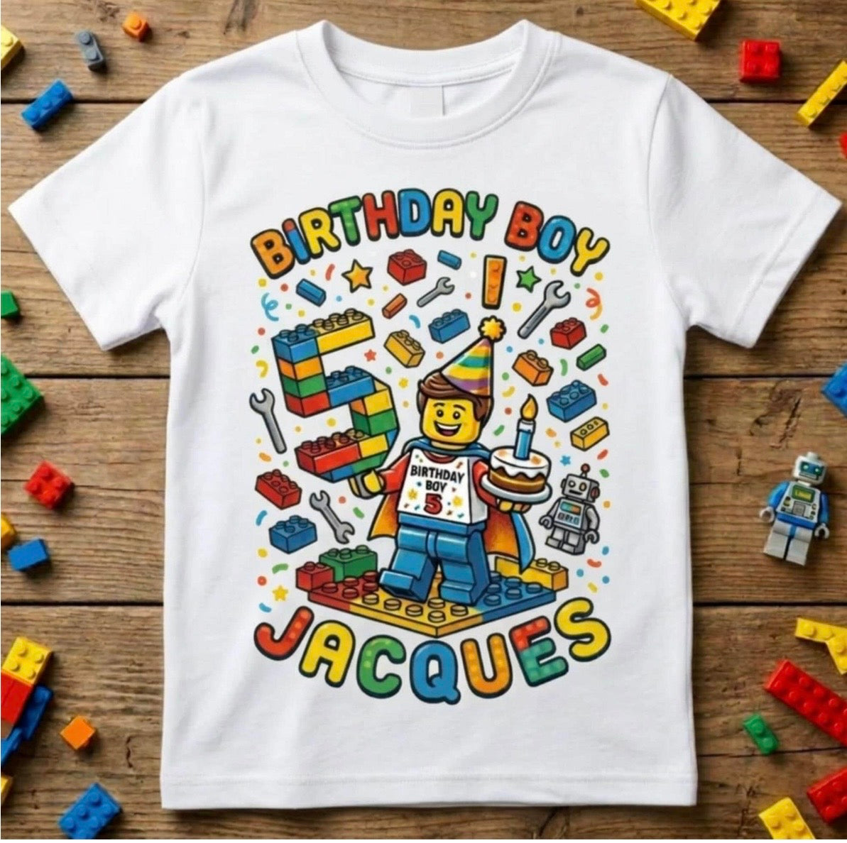 Custom Blocks Builder Birthday Boy Shirt, Personalized Name & Age Robot Tee
